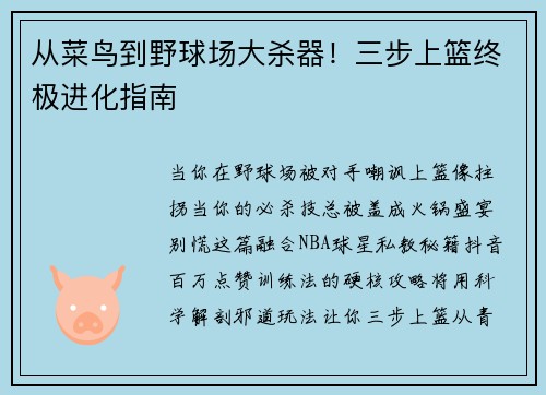 从菜鸟到野球场大杀器！三步上篮终极进化指南